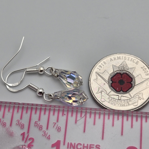 Aurora Borealis Crystal Drop Earrings Iridescent AB Dangle Petite - Picture 6 of 6